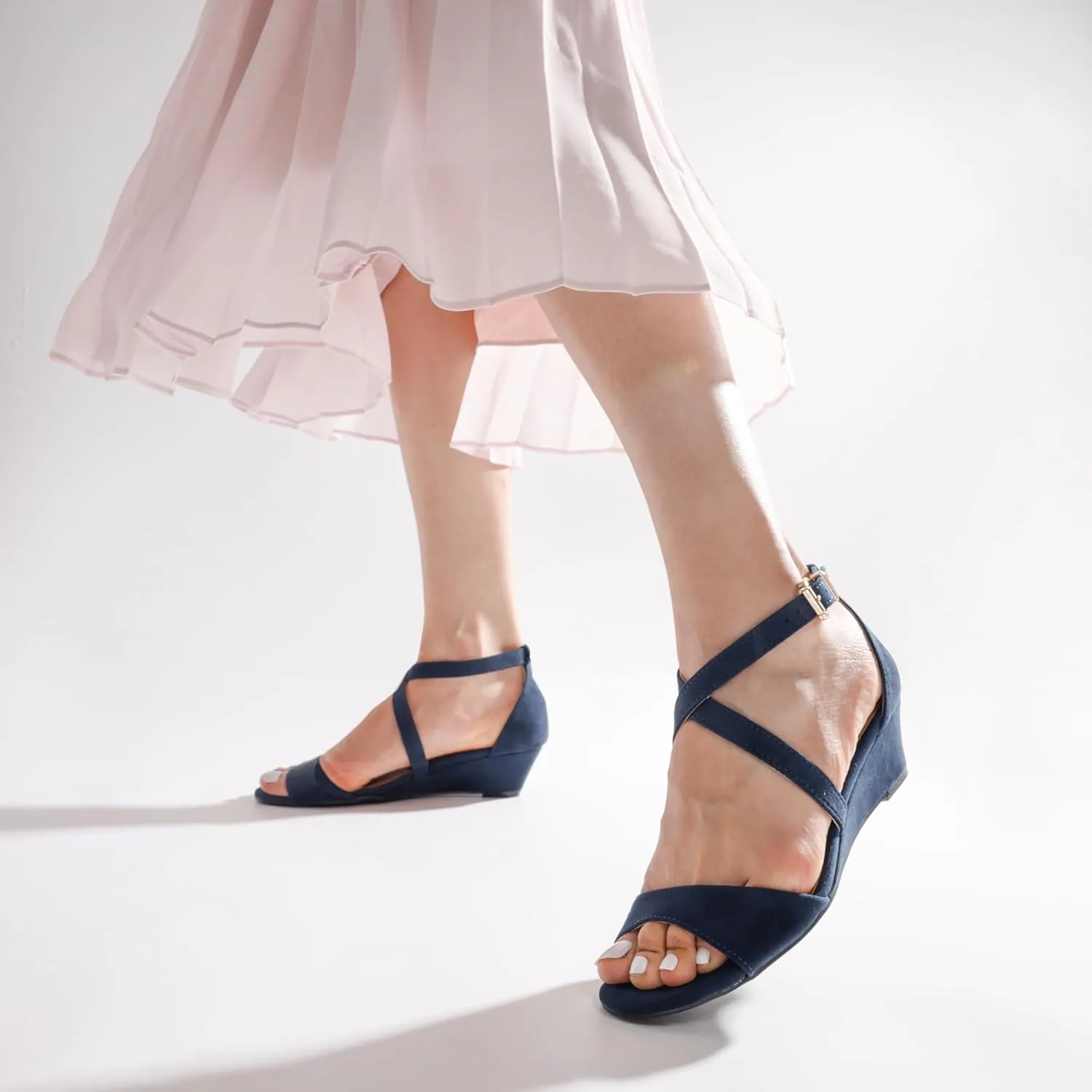 Wedge Sandals Ankle wholesome greener beach rime stimulate Strap Heel Sandal Open Toe Wide Dress Summer Shoes DREAM PAIRS Women's Low 