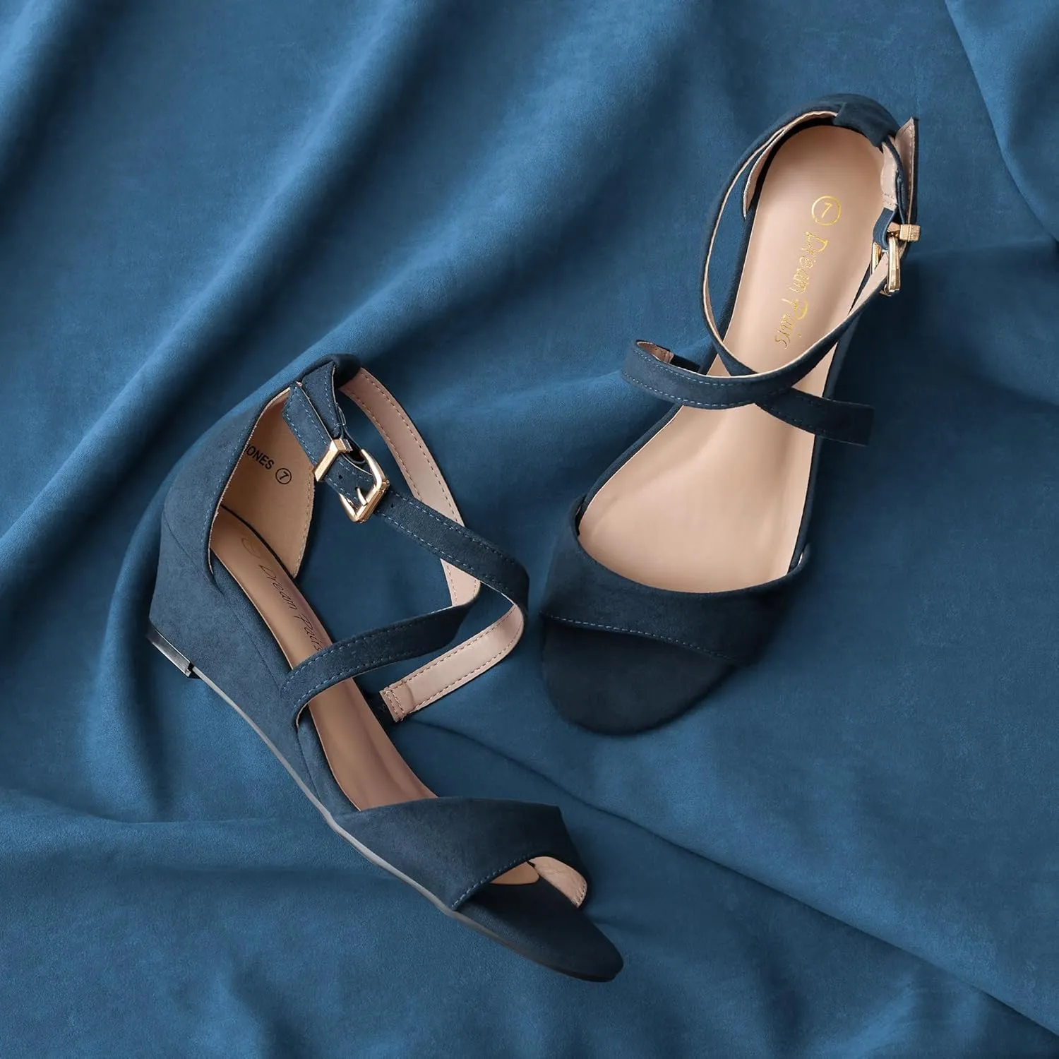 Wedge Sandals Ankle wholesome greener beach rime stimulate Strap Heel Sandal Open Toe Wide Dress Summer Shoes DREAM PAIRS Women's Low 