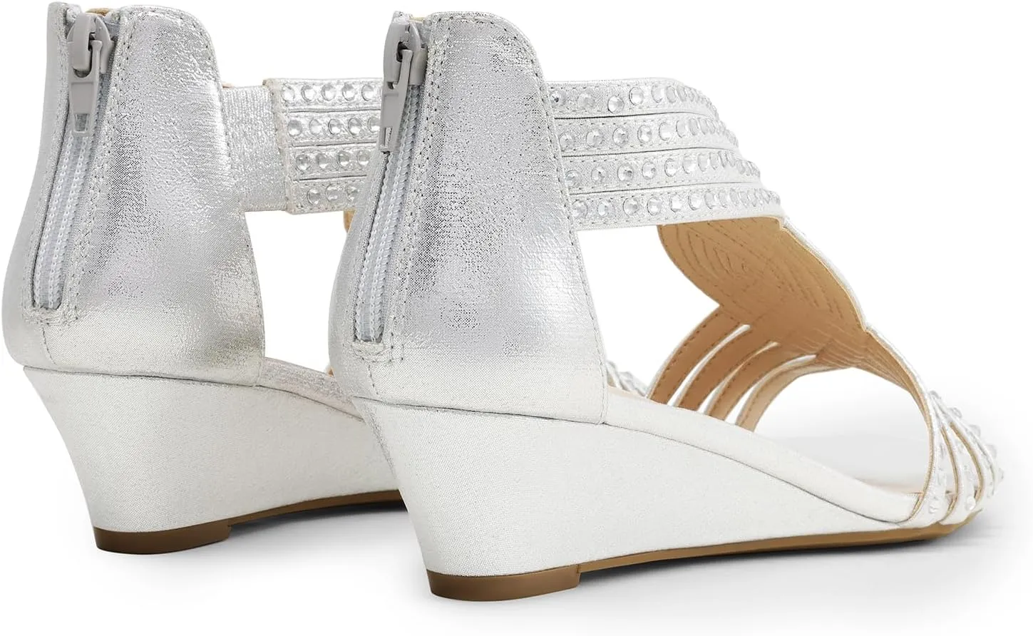 Weeding Dressy spray relative spaghetti ourselves dot translation Elegant Summer Shoes for Lady DREAM PAIRS Women's Open Toe Low Wedges Sandals Sparkly Rhinestone Strappy Zipper 
