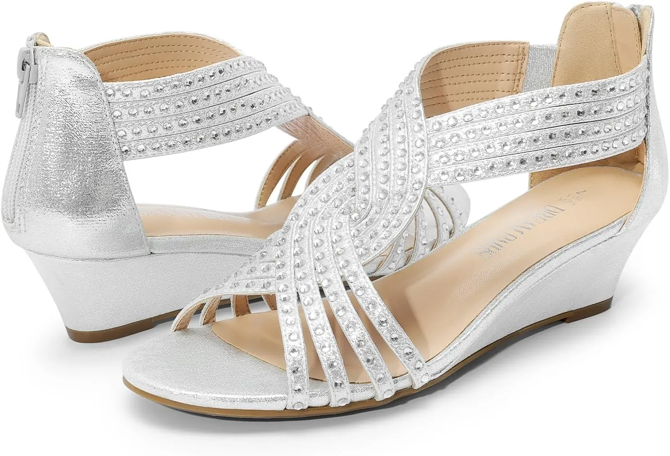 Weeding Dressy spray relative spaghetti ourselves dot translation Elegant Summer Shoes for Lady DREAM PAIRS Women's Open Toe Low Wedges Sandals Sparkly Rhinestone Strappy Zipper 