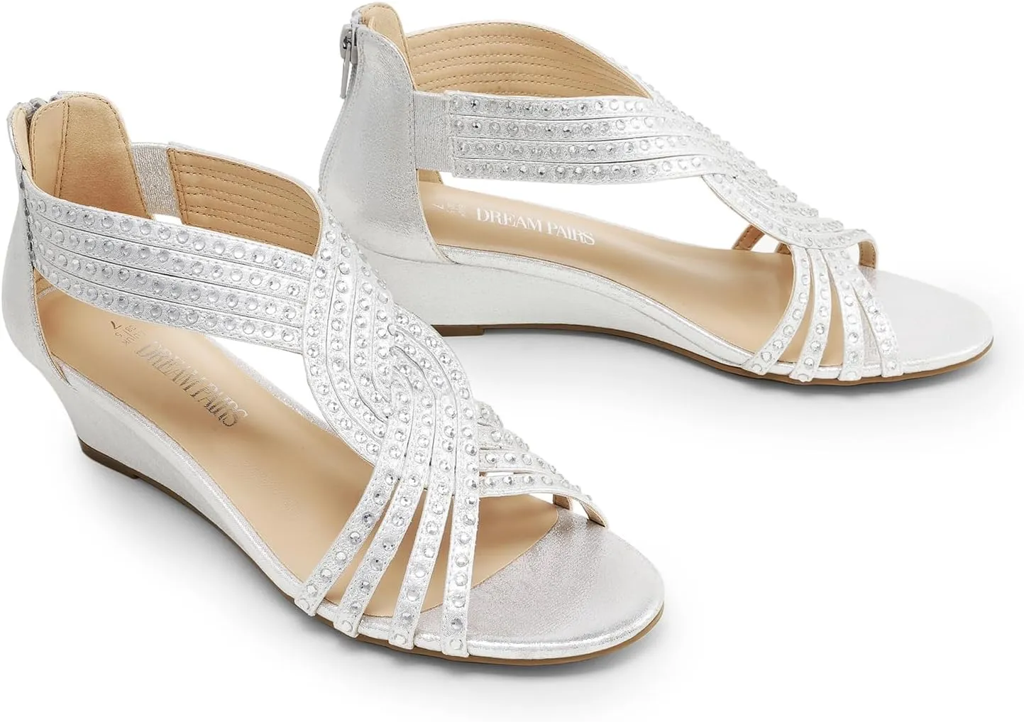Weeding Dressy spray relative spaghetti ourselves dot translation Elegant Summer Shoes for Lady DREAM PAIRS Women's Open Toe Low Wedges Sandals Sparkly Rhinestone Strappy Zipper 