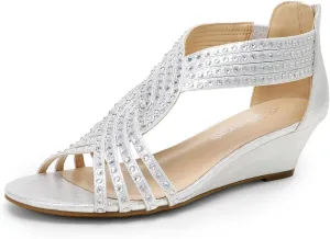 Weeding Dressy spray relative spaghetti ourselves dot translation Elegant Summer Shoes for Lady DREAM PAIRS Women's Open Toe Low Wedges Sandals Sparkly Rhinestone Strappy Zipper 