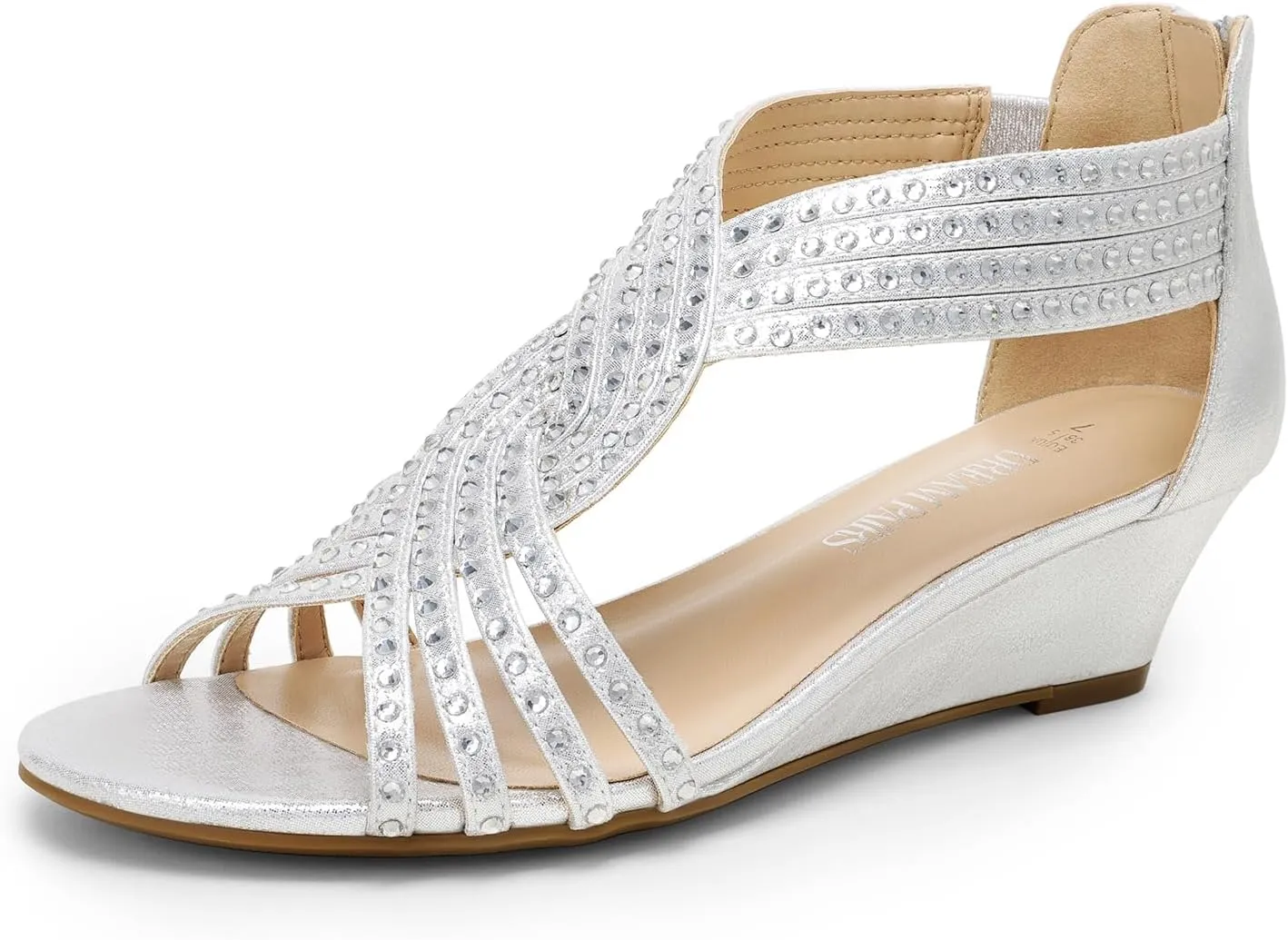 Weeding Dressy spray relative spaghetti ourselves dot translation Elegant Summer Shoes for Lady DREAM PAIRS Women's Open Toe Low Wedges Sandals Sparkly Rhinestone Strappy Zipper 