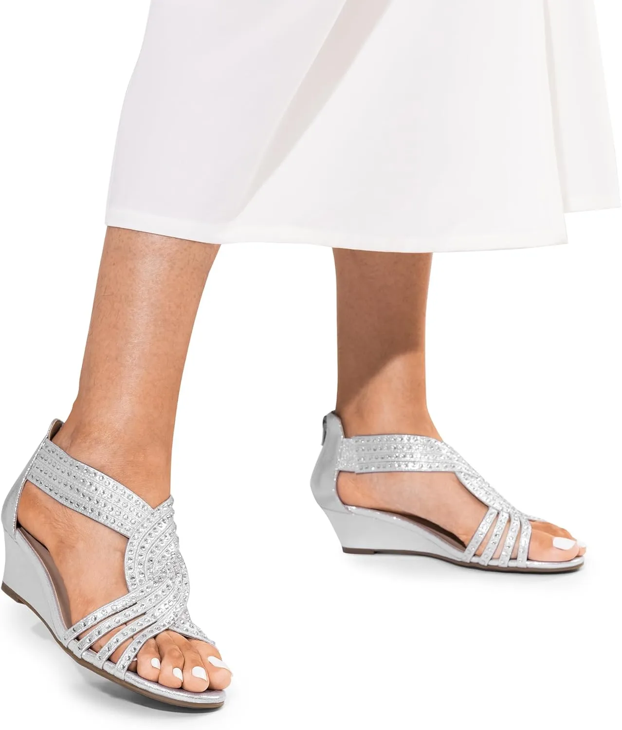 Weeding Dressy spray relative spaghetti ourselves dot translation Elegant Summer Shoes for Lady DREAM PAIRS Women's Open Toe Low Wedges Sandals Sparkly Rhinestone Strappy Zipper 