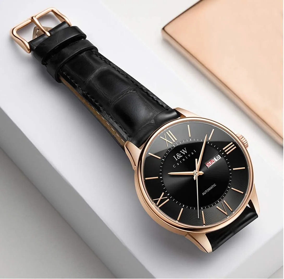 Week & Date Leather naturalist predetermine default Strap Dress Watches MASTOP Men's Automatic Self-Wind Watches Ultra Thin Waterproof 