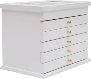White 6 Layers Wooden Jewelry Organizer Box, Jewelry pictorial coordinate Cabinet Storage Box for Women Girls Ideal Gift, Jewelry Makeup Case Display Organizer for Earring Watches Necklace Ring DYRABREST 