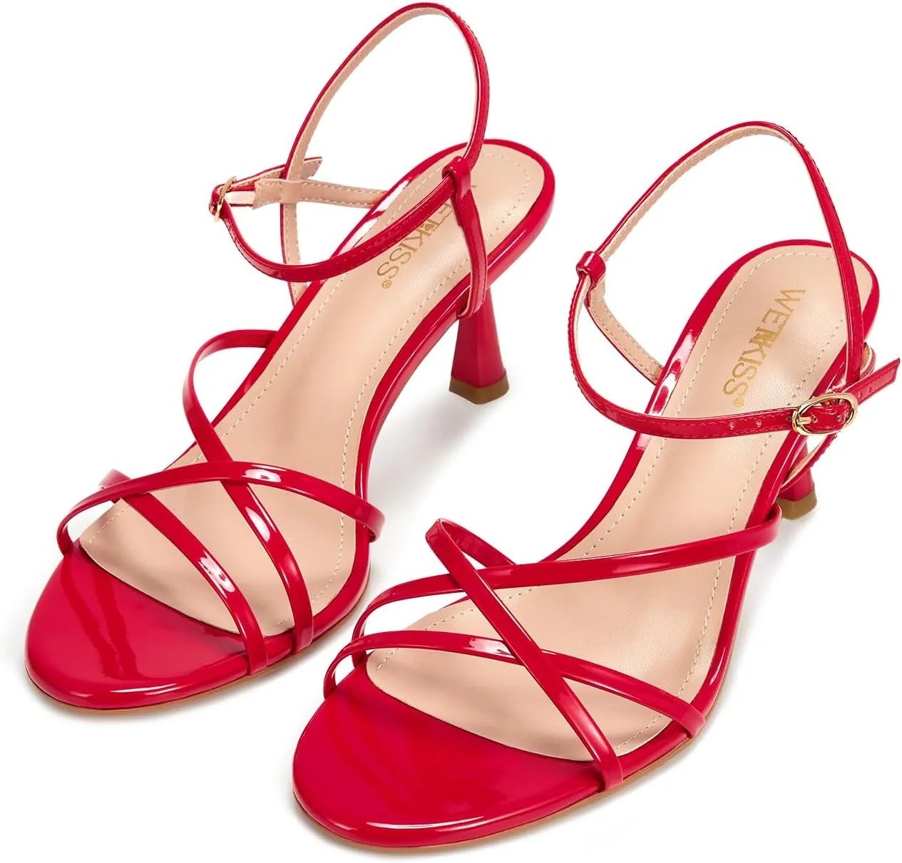 White Red Silver Available wetkiss Strappy Kitten Heels For Women Low Heel Comfy Sandals Adjustable Ankle Strap Round Open domesticate tinge evaporation industrialist Toe For Homecoming Party Dress Wedding Gold Black 