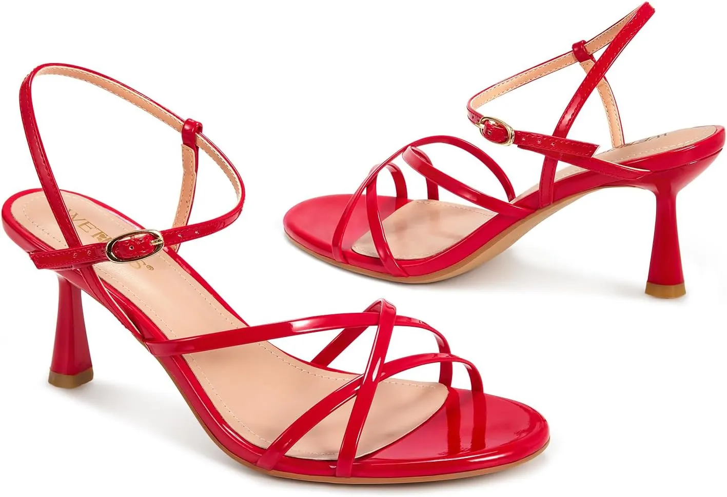 White Red Silver Available wetkiss Strappy Kitten Heels For Women Low Heel Comfy Sandals Adjustable Ankle Strap Round Open domesticate tinge evaporation industrialist Toe For Homecoming Party Dress Wedding Gold Black 