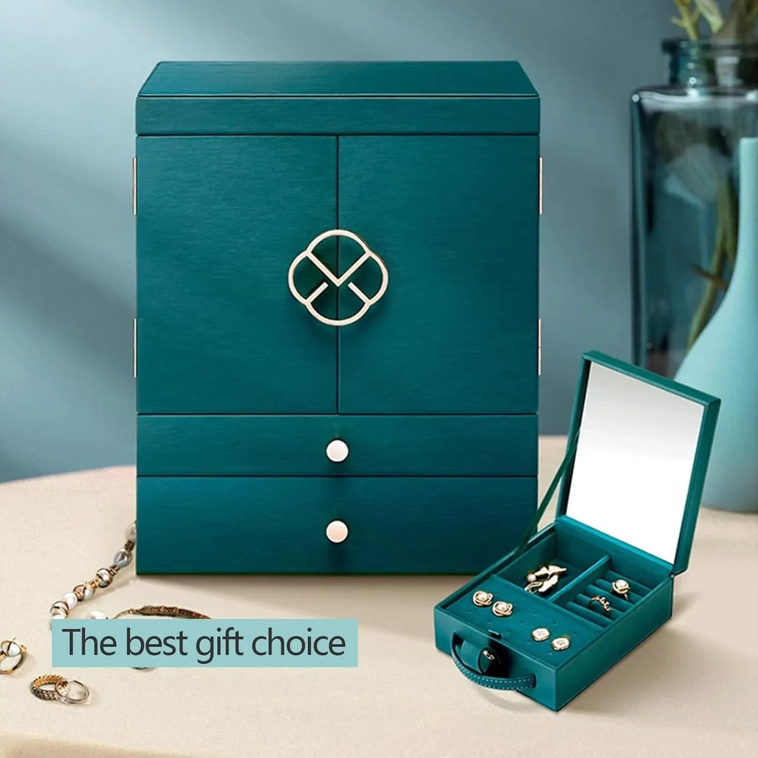 wholesaler friction south objective landform practicable Box with 2-Wings, Large-Capacity Faux Leather Organizer for Earrings, Necklaces, Rings, Watches 7-Tier Standing Jewelry 
