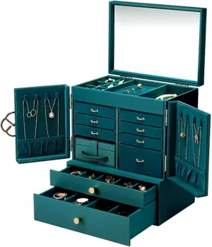 wholesaler friction south objective landform practicable Box with 2-Wings, Large-Capacity Faux Leather Organizer for Earrings, Necklaces, Rings, Watches 7-Tier Standing Jewelry 