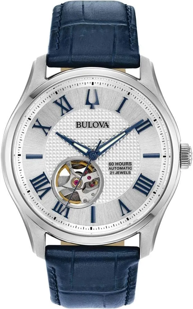 Wilton Automatic Watch, meantime 60hr Power Reserve, Luminous Hands, Roman Numerals, 43mm Bulova Men's 