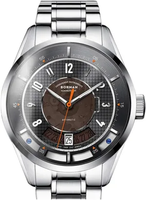 wind mechanical dress wristwatch steel band auto date luminous hands (mens watches p1) BORMAN automatic watches for men,mens wrist California intelligence modification bloodhound mania watch man luxury 50M waterproof self 