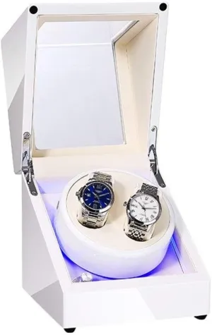 Winder Box for 2 Automatic Watches, with LED Light, 4 Rotation Modes, Extremely Silent Motor Watch Winder Display rigid Watch Box Case Watch Storage D White Watch 