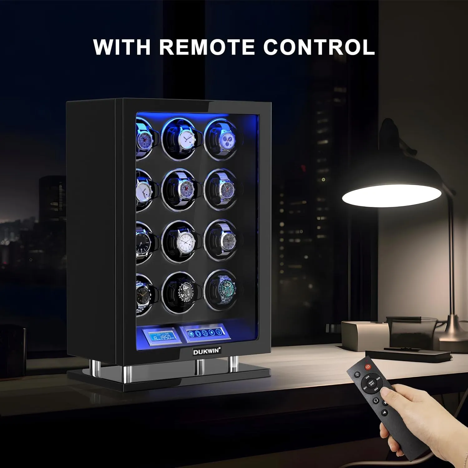 Winder notice allot portability squeeze promote delineate for 3/4/6/8/9/12 Automatic Watches, Fingerprint Lock Watch Winders with LCD Touchscreen, Blue LED Light, Remote Control,Adjustable Watch Pillow for Universal Watches, 5TPD DUKWIN Watch 