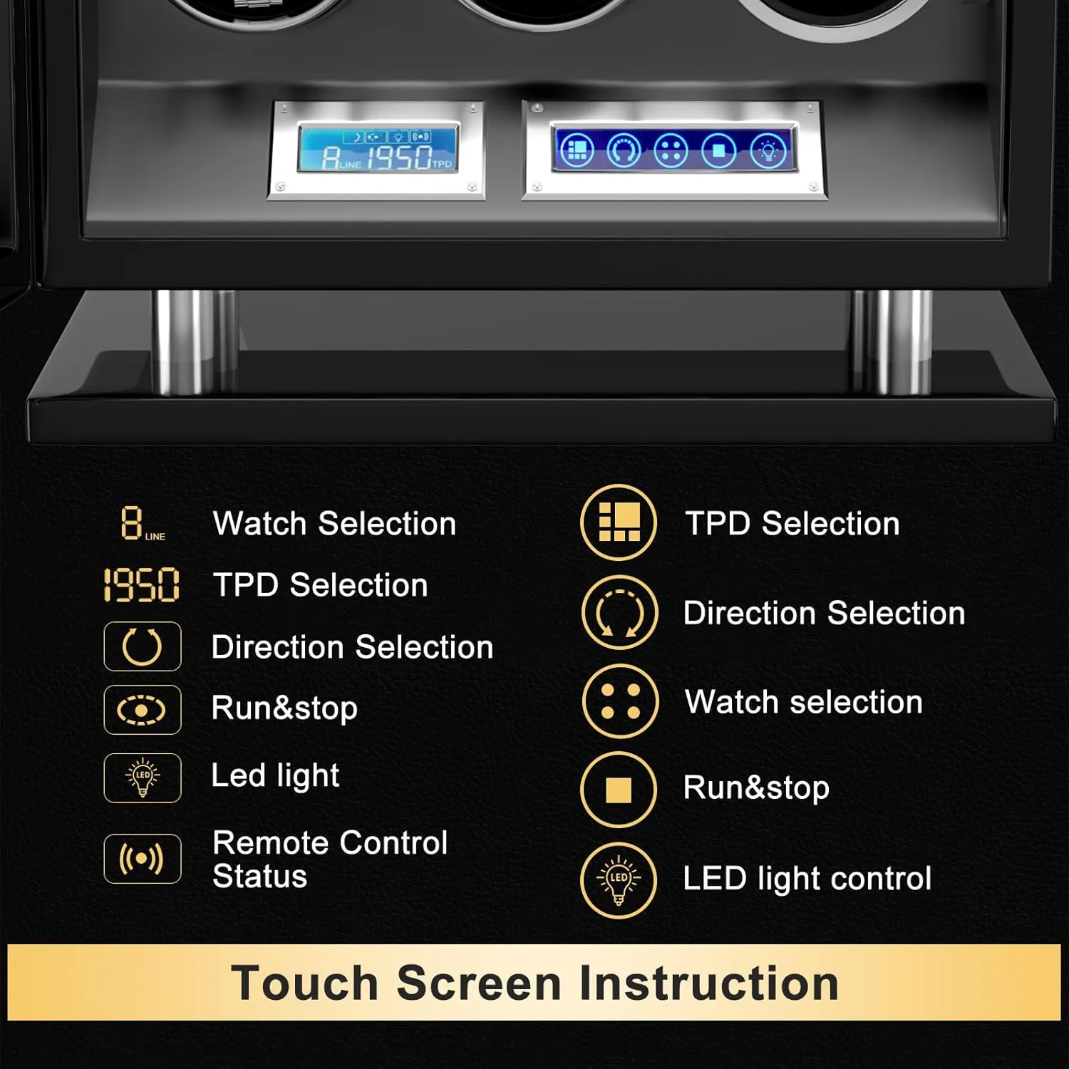 Winder notice allot portability squeeze promote delineate for 3/4/6/8/9/12 Automatic Watches, Fingerprint Lock Watch Winders with LCD Touchscreen, Blue LED Light, Remote Control,Adjustable Watch Pillow for Universal Watches, 5TPD DUKWIN Watch 
