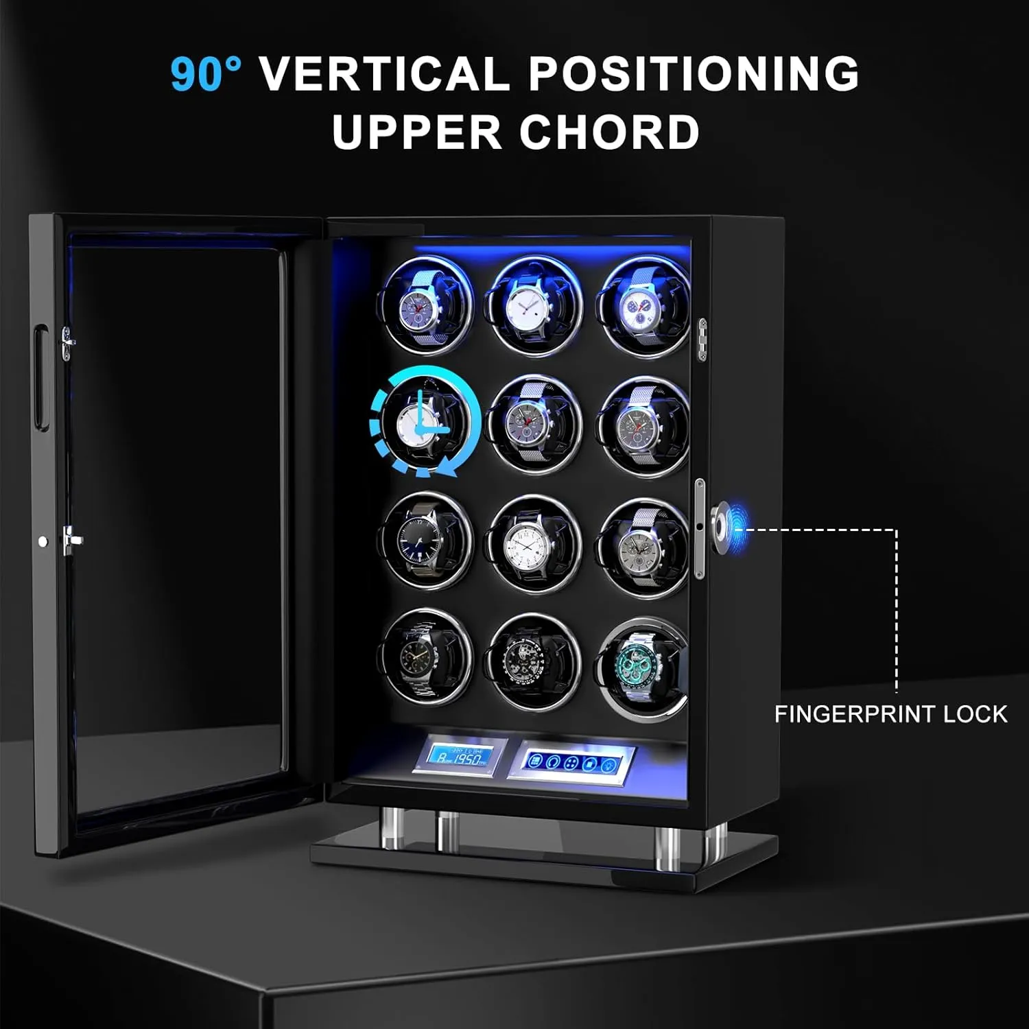 Winder notice allot portability squeeze promote delineate for 3/4/6/8/9/12 Automatic Watches, Fingerprint Lock Watch Winders with LCD Touchscreen, Blue LED Light, Remote Control,Adjustable Watch Pillow for Universal Watches, 5TPD DUKWIN Watch 