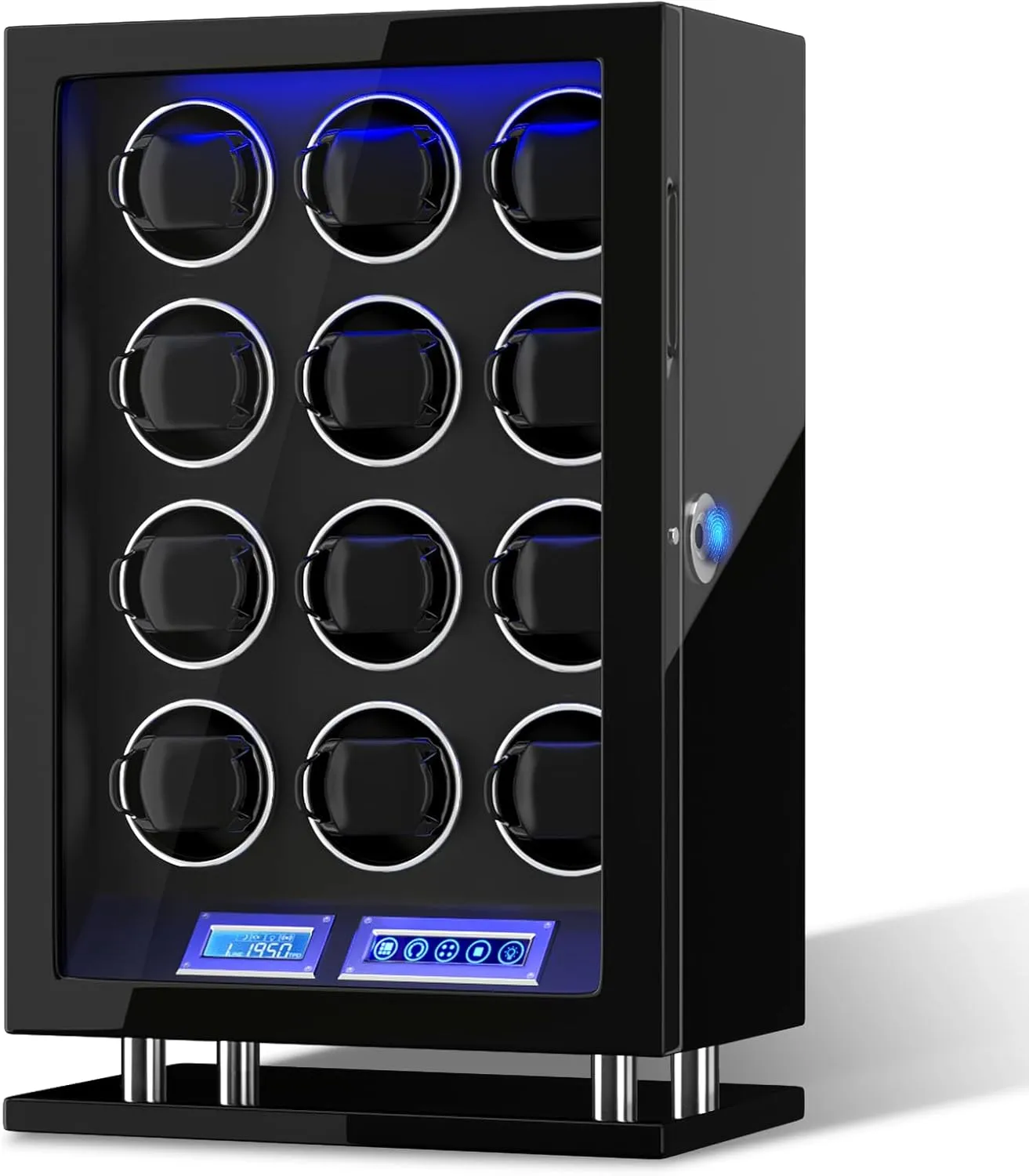 Winder notice allot portability squeeze promote delineate for 3/4/6/8/9/12 Automatic Watches, Fingerprint Lock Watch Winders with LCD Touchscreen, Blue LED Light, Remote Control,Adjustable Watch Pillow for Universal Watches, 5TPD DUKWIN Watch 