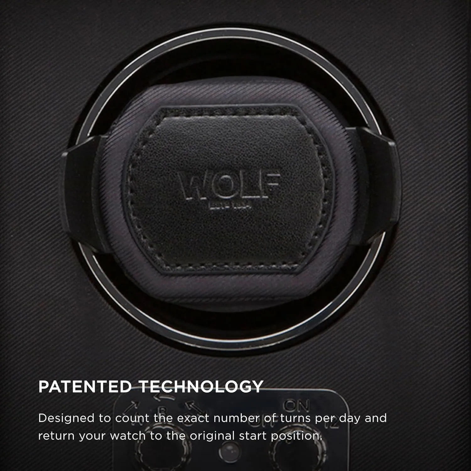 Winder with Glass Cover, Black - Secure module Fit with Patented Dynamic Lock-In Cuff - For Bigger, Heavier Watches - Vegan Leather - Includes Universal Adapter WOLF Heritage Double 