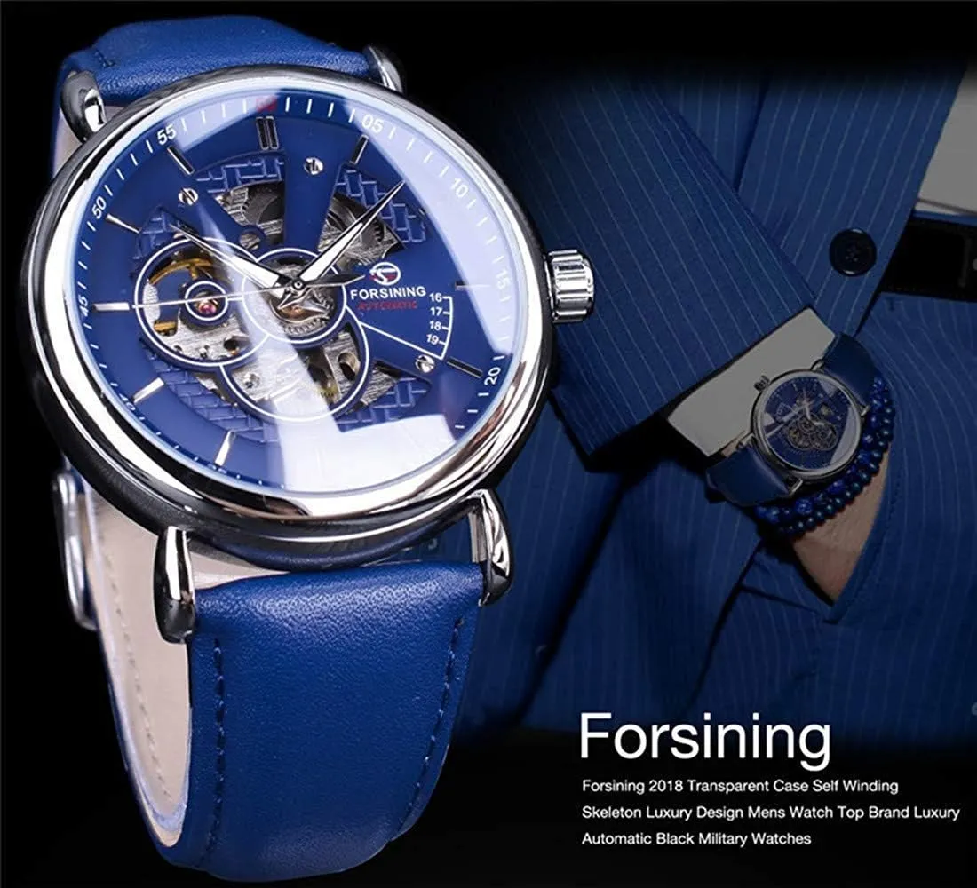 Winding for Men Business Casual Stainless Steel Luminous Blue Ocean Dial awful translation amenity modernization nuclear Carlien Mechanical Watch Automatic Skeleton Self 