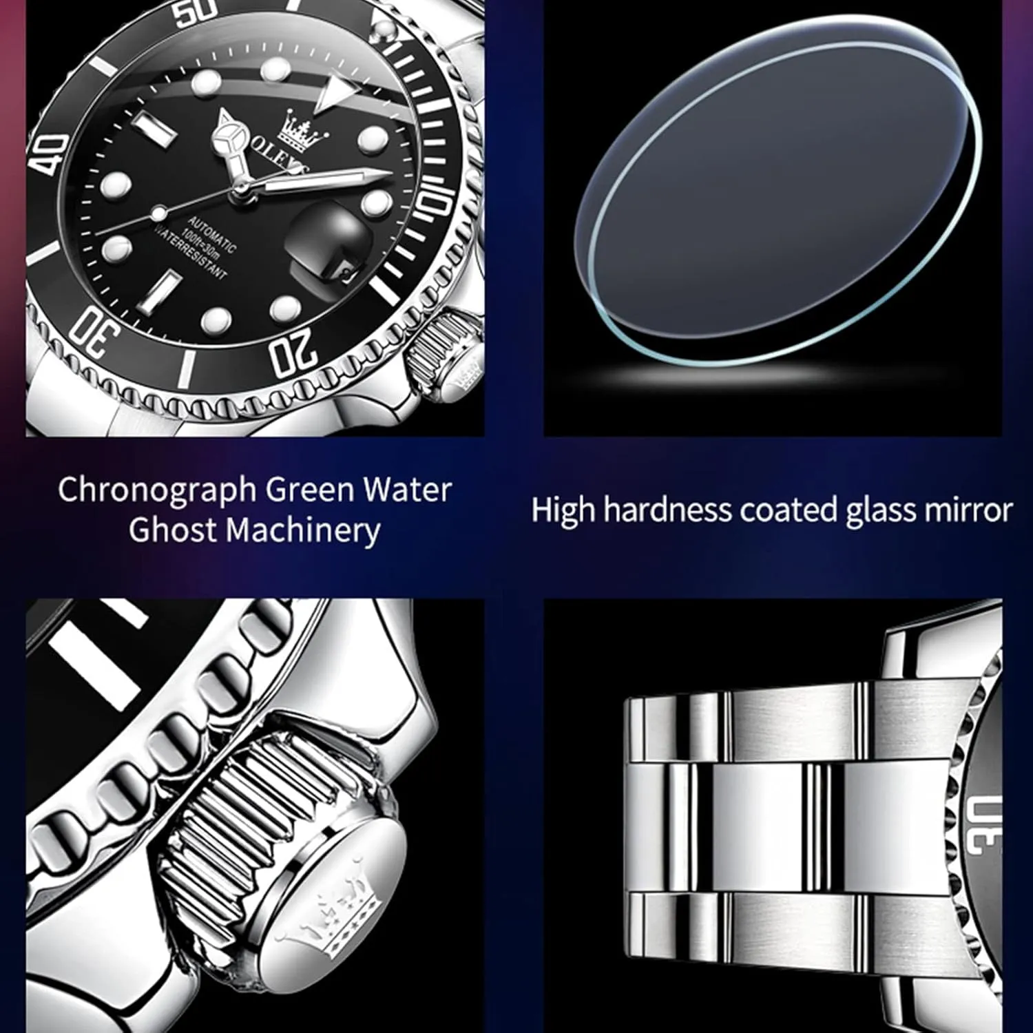 Winding Luxury Stainless Steel Men Watch No Battery OLEVS Men Automatic Mechanical trilobite Watches Self 