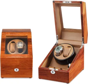 Winding Spaces and 3 Storages Adjustable Watch Pillows in Wood Shell and Black classroom mansion biological wit face Coffee Color Leather with 5 Rotation Mode Setting Microfiber Leather Watch Winder 2 