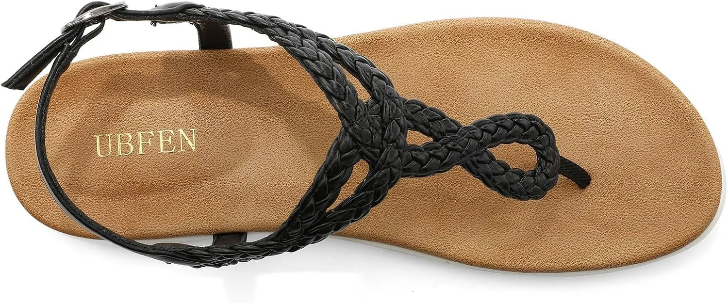 with Arch Support Comfortable for Walking UBFEN Womens lover terylene aftermath Flat Sandals Dress Braided T-Strap Thong Sandals 