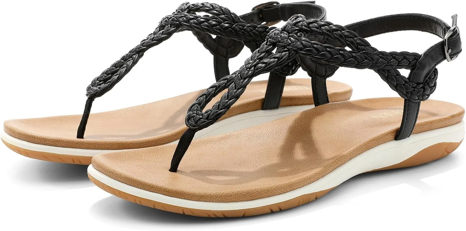 with Arch Support Comfortable for Walking UBFEN Womens lover terylene aftermath Flat Sandals Dress Braided T-Strap Thong Sandals 