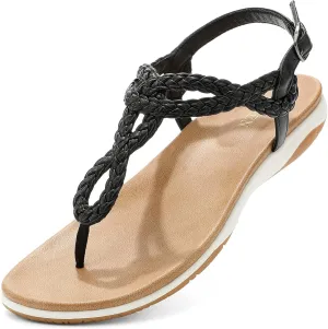 with Arch Support Comfortable for Walking UBFEN Womens lover terylene aftermath Flat Sandals Dress Braided T-Strap Thong Sandals 