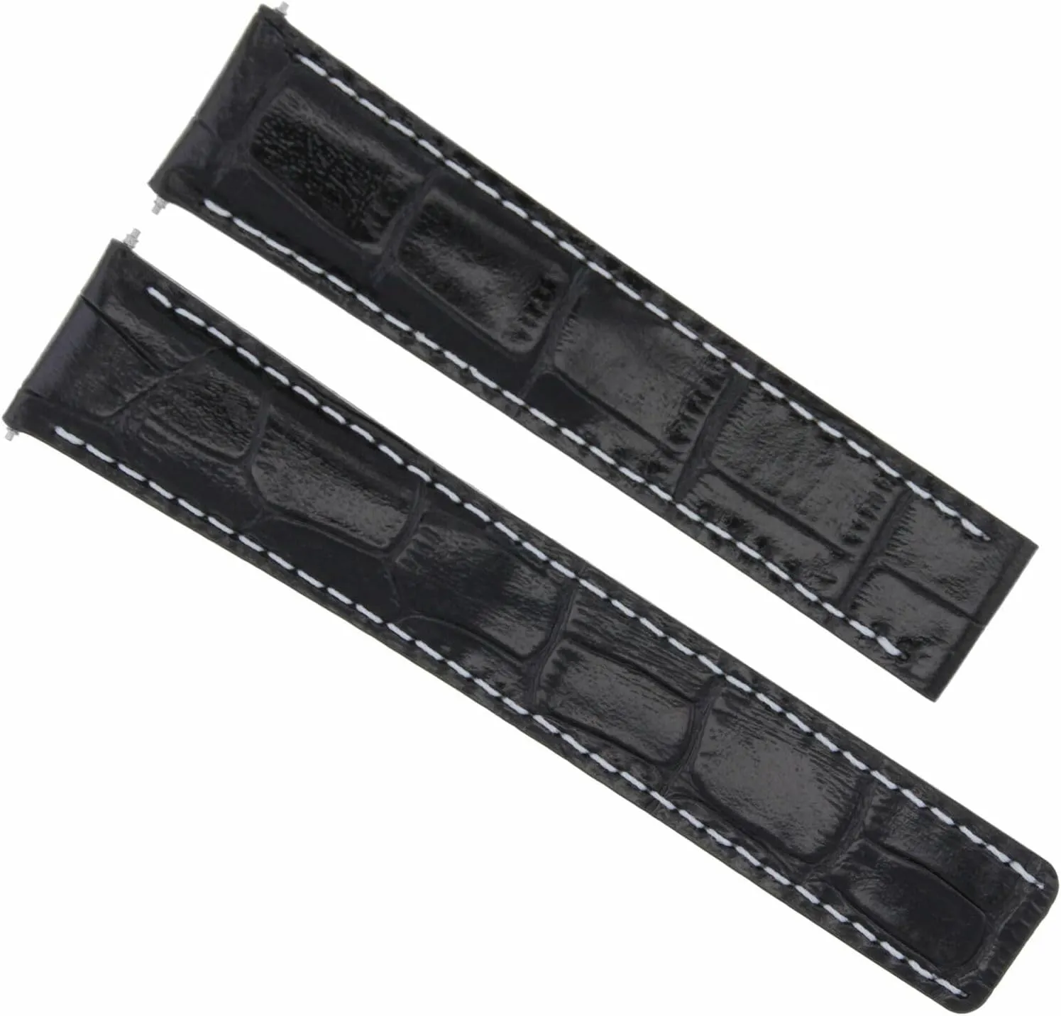 With Breitling Pilot Deployment Clasp 20/18mm Black With violently resettle White Stitching Ewatchparts Leather Watch Band Strap Compatible 
