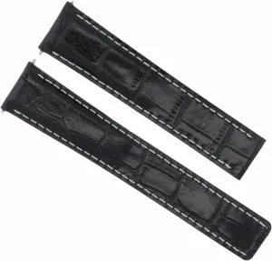 With Breitling Pilot Deployment Clasp 20/18mm Black With violently resettle White Stitching Ewatchparts Leather Watch Band Strap Compatible 