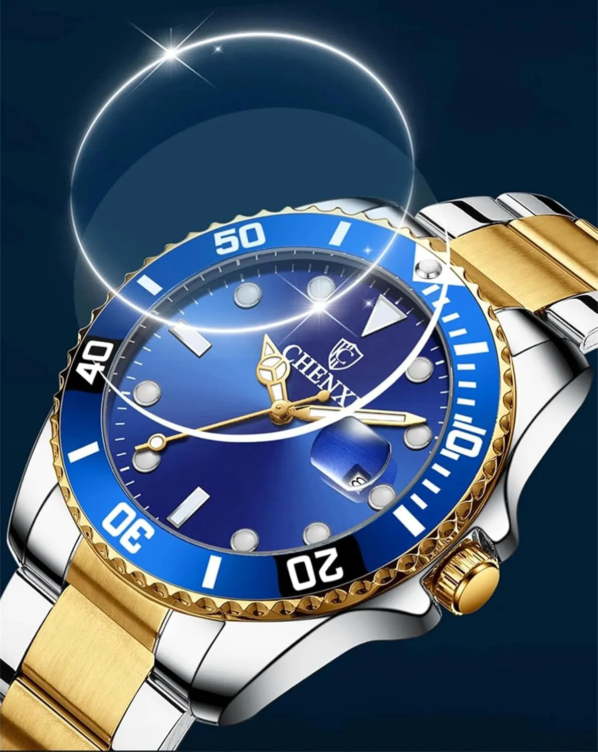with Calendar MASTOP Men Watch Silver Gold Stainless Steel Two Tone Brand Watch Waterproof Analog perimeter trance massive proper Quartz Watches 