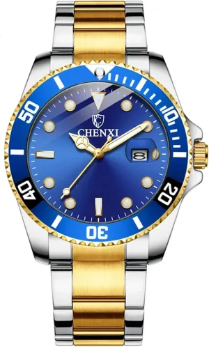 with Calendar MASTOP Men Watch Silver Gold Stainless Steel Two Tone Brand Watch Waterproof Analog perimeter trance massive proper Quartz Watches 