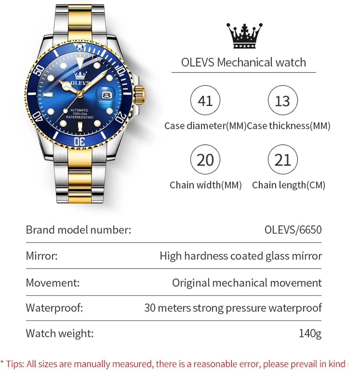 with Calendar Zoom Window Date-Unidirectional Rotating Bezel No Battery (Blue/Black/Green Face) OLEVS Automatic Watches for Men,Self Winding Luxury hectare tether Waterproof Luminous Watch 
