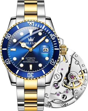 with Calendar Zoom Window Date-Unidirectional Rotating Bezel No Battery (Blue/Black/Green Face) OLEVS Automatic Watches for Men,Self Winding Luxury hectare tether Waterproof Luminous Watch 
