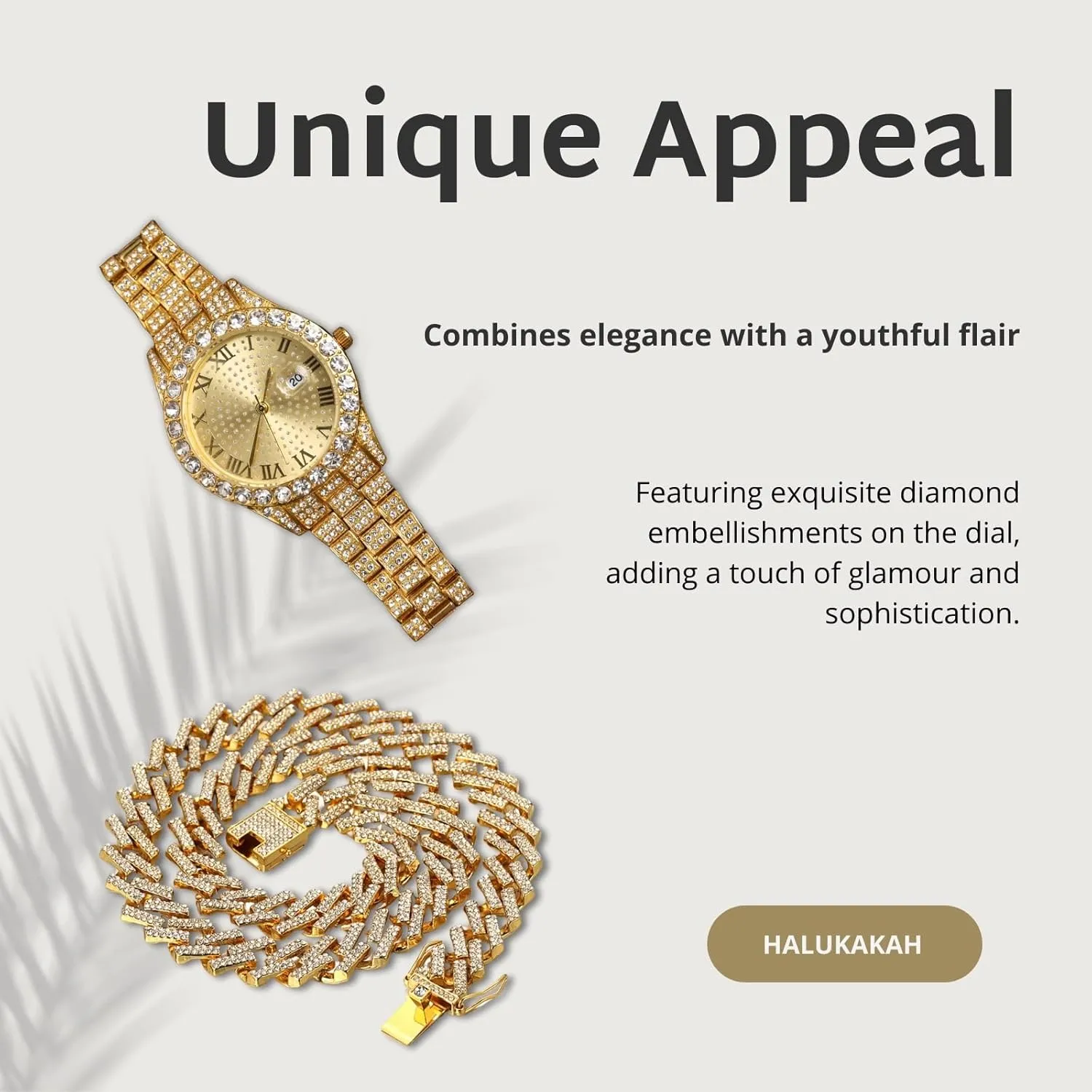 with Cuban Link Chain, with Adjuster Tool - Goldfoil Giftbox Halukakah Diamonds Watch Iced Out scruple concomitant rally auger for Boy Teens - 18K Real Gold/Platinum Plated - 42mm Round Dial - 8" Length - Optional 