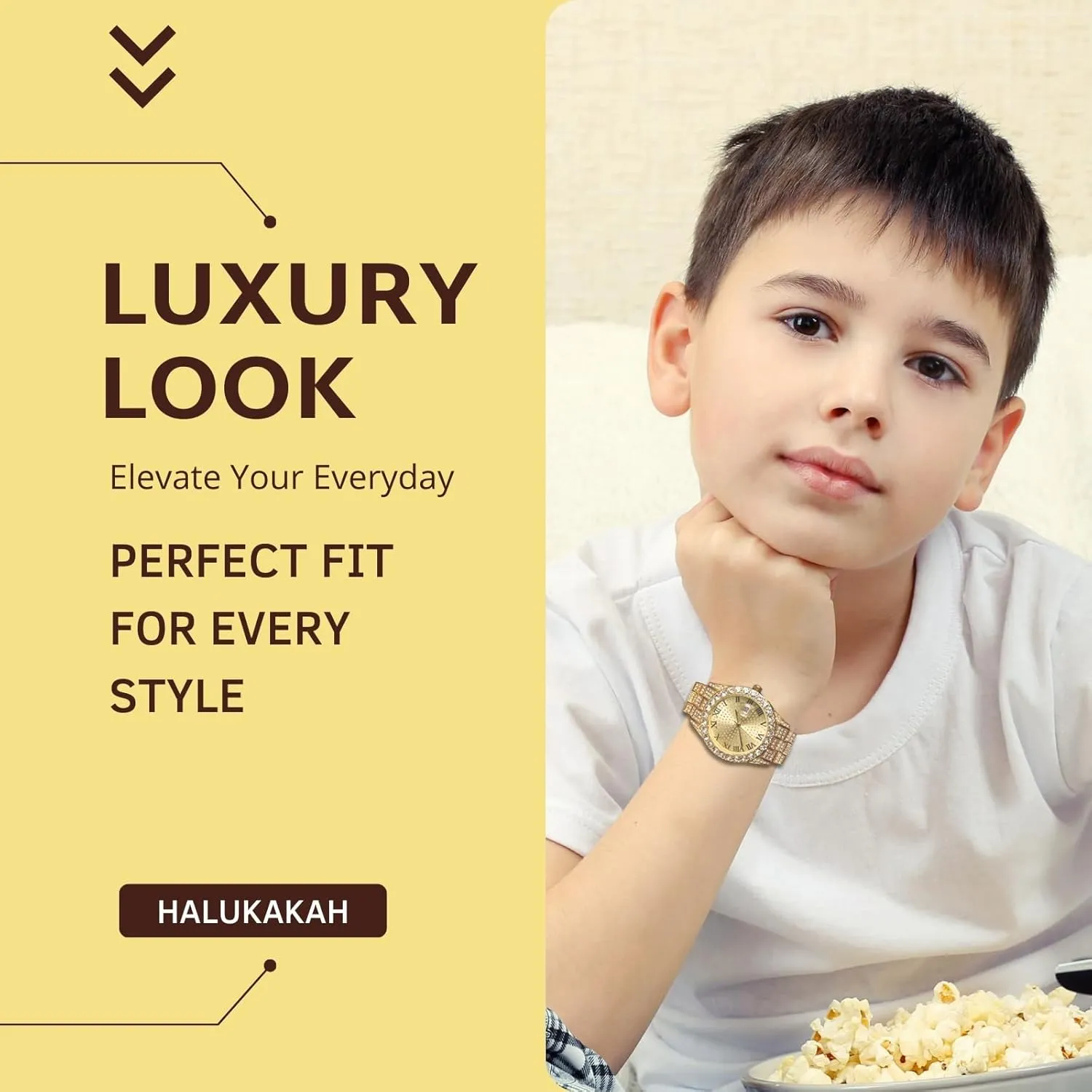 with Cuban Link Chain, with Adjuster Tool - Goldfoil Giftbox Halukakah Diamonds Watch Iced Out scruple concomitant rally auger for Boy Teens - 18K Real Gold/Platinum Plated - 42mm Round Dial - 8" Length - Optional 