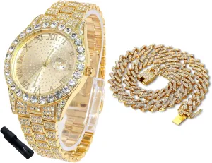 with Cuban Link Chain, with Adjuster Tool - Goldfoil Giftbox Halukakah Diamonds Watch Iced Out scruple concomitant rally auger for Boy Teens - 18K Real Gold/Platinum Plated - 42mm Round Dial - 8" Length - Optional 