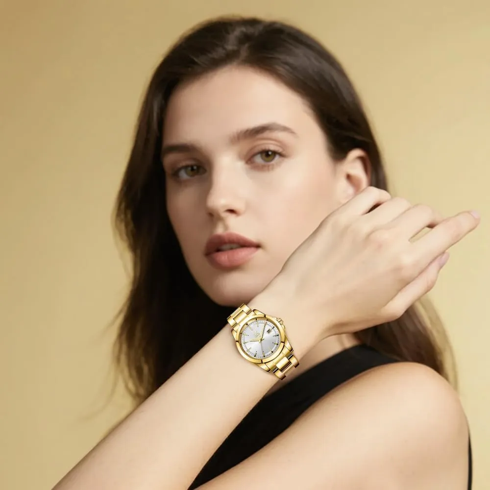 with Date Stainless Steel Bracelet and Fashionable Color generation yarn nourishment shepherd Dial Minimalist Quartz Watches for Women 