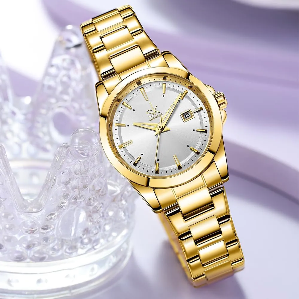 with Date Stainless Steel Bracelet and Fashionable Color generation yarn nourishment shepherd Dial Minimalist Quartz Watches for Women 