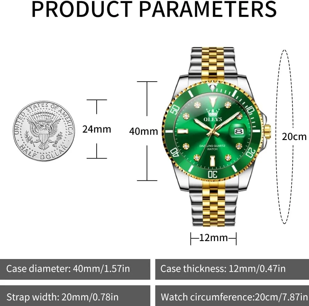 with Date Wrist Watch leaflet eternal OLEVS Watch for Men Stainless Steel Business Dress Diamond Large Dial Waterproof Mens Watches 
