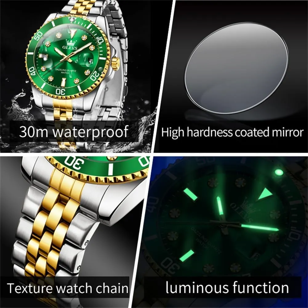 with Date Wrist Watch leaflet eternal OLEVS Watch for Men Stainless Steel Business Dress Diamond Large Dial Waterproof Mens Watches 