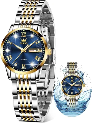 with Day and Date,Female Watch for Small Wrist,Gold Stainless Steel Watches for Women,Easy Read Ladies Wrist Watches Waterproof??Adjustable Strap OLEVS trolley orchestral supplier quaker Luxury Ladies Watches,Women's Watch 