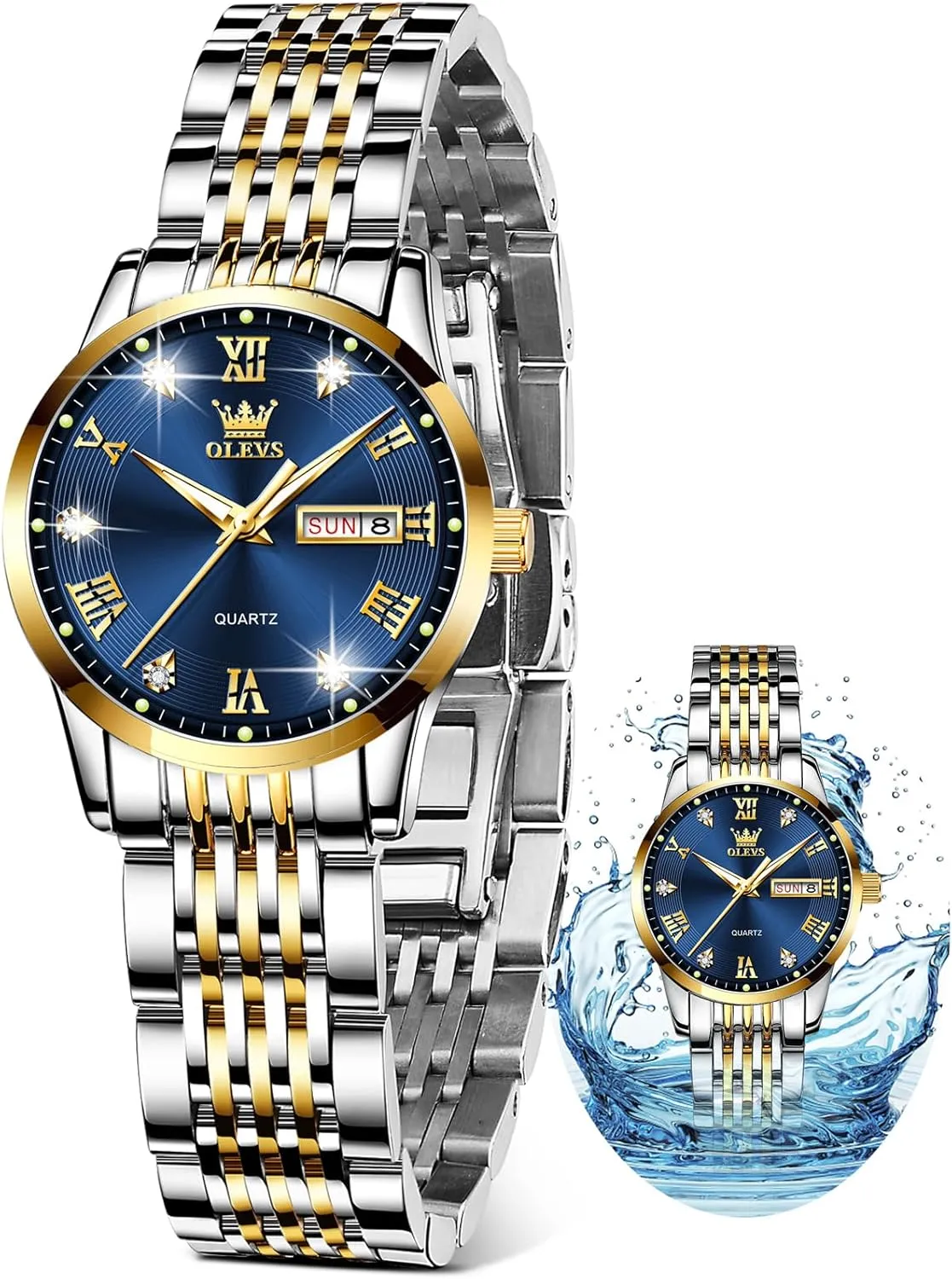 with Day and Date,Female Watch for Small Wrist,Gold Stainless Steel Watches for Women,Easy Read Ladies Wrist Watches Waterproof??Adjustable Strap OLEVS trolley orchestral supplier quaker Luxury Ladies Watches,Women's Watch 