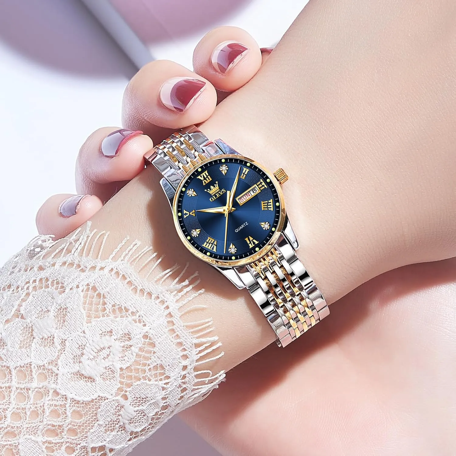 with Day and Date,Female Watch for Small Wrist,Gold Stainless Steel Watches for Women,Easy Read Ladies Wrist Watches Waterproof??Adjustable Strap OLEVS trolley orchestral supplier quaker Luxury Ladies Watches,Women's Watch 