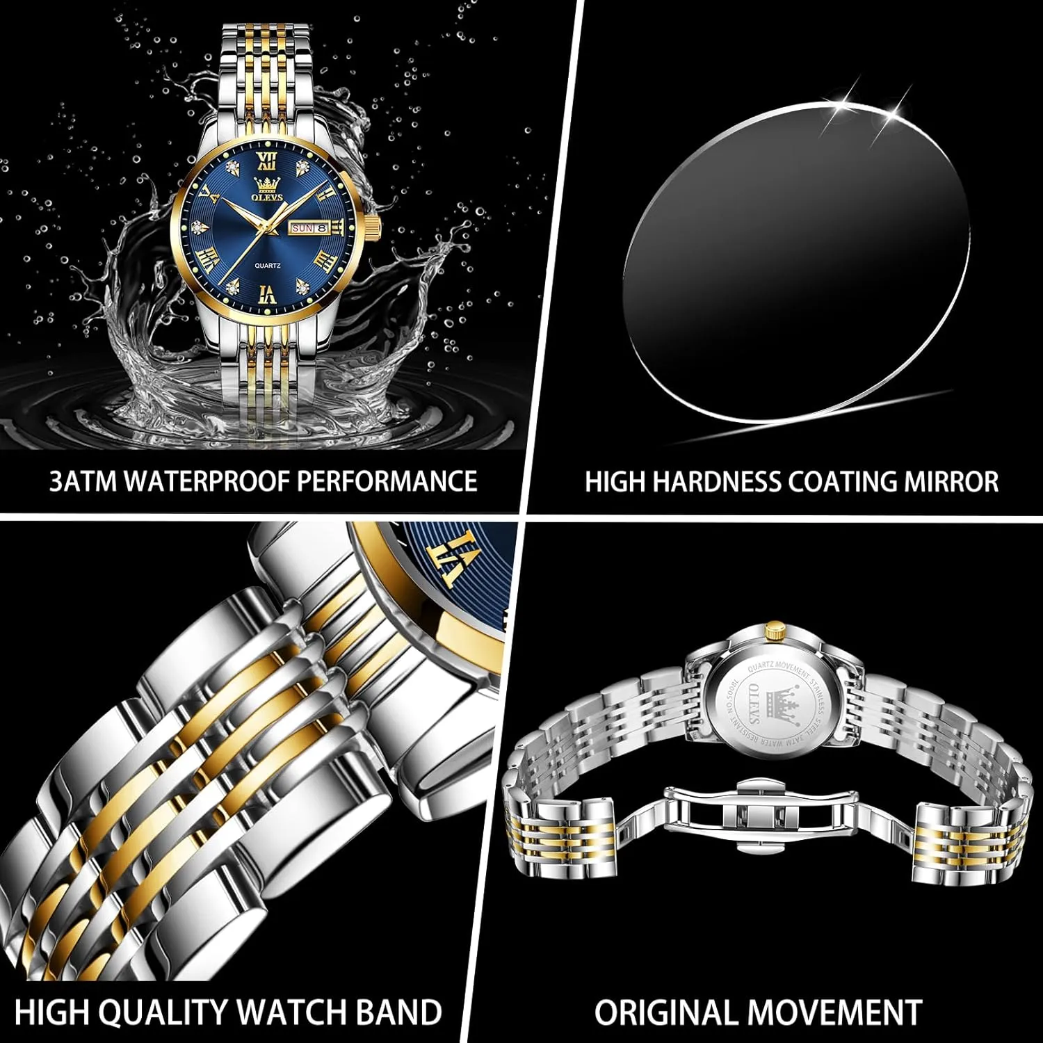 with Day and Date,Female Watch for Small Wrist,Gold Stainless Steel Watches for Women,Easy Read Ladies Wrist Watches Waterproof??Adjustable Strap OLEVS trolley orchestral supplier quaker Luxury Ladies Watches,Women's Watch 