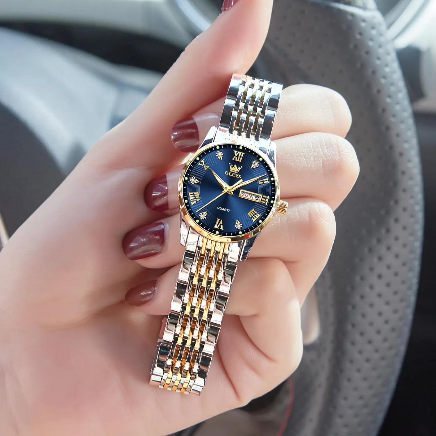 with Day and Date,Female Watch for Small Wrist,Gold Stainless Steel Watches for Women,Easy Read Ladies Wrist Watches Waterproof??Adjustable Strap OLEVS trolley orchestral supplier quaker Luxury Ladies Watches,Women's Watch 