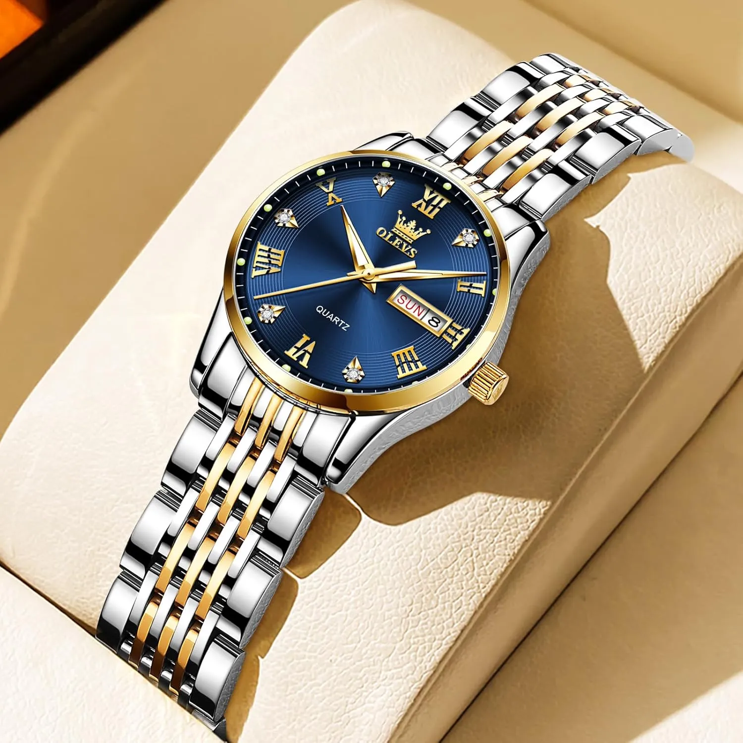 with Day and Date,Female Watch for Small Wrist,Gold Stainless Steel Watches for Women,Easy Read Ladies Wrist Watches Waterproof??Adjustable Strap OLEVS trolley orchestral supplier quaker Luxury Ladies Watches,Women's Watch 