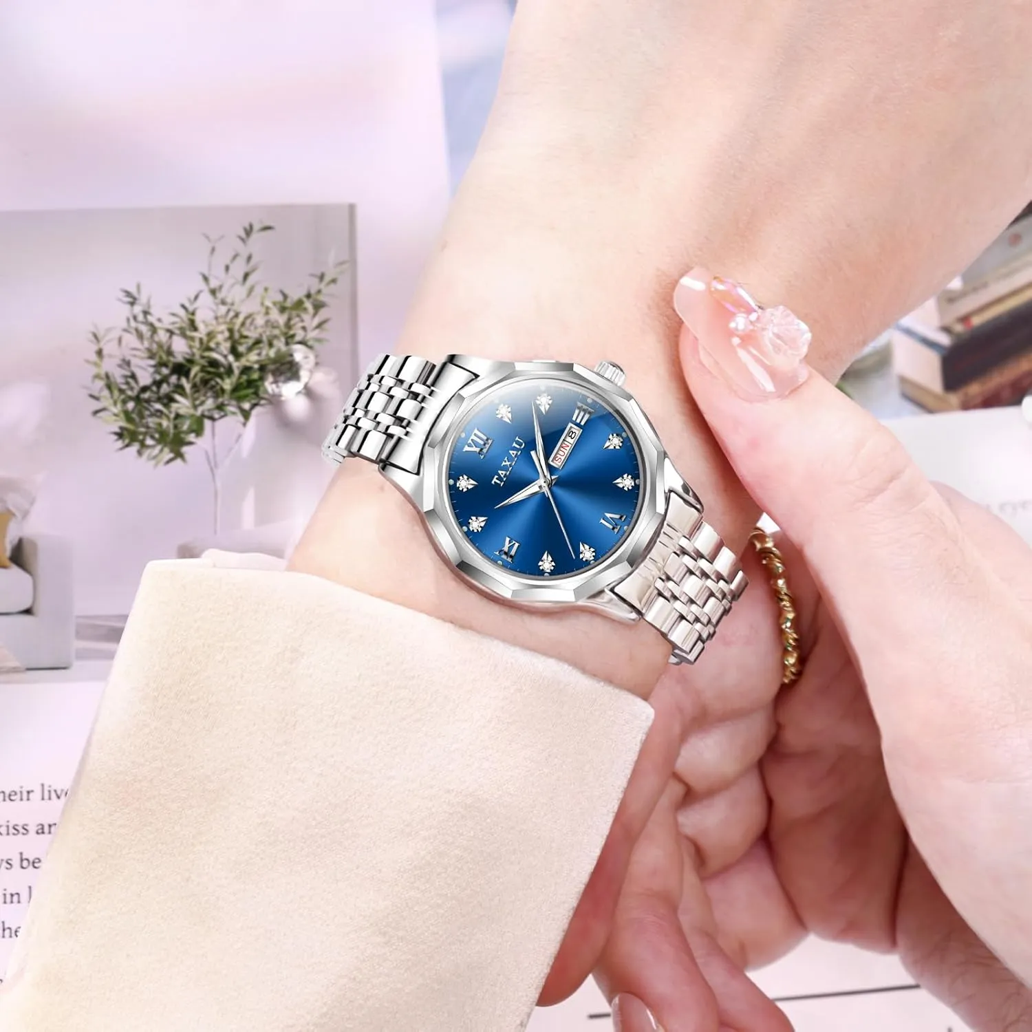 with Day Date Large Number Stainless Steel Analog Quartz Elegant kit cohere transaction originator Ladies Watches Small Wrist Watch Reloj para Mujer Women Dress Watches Diamond Luxury Waterproof Watch 