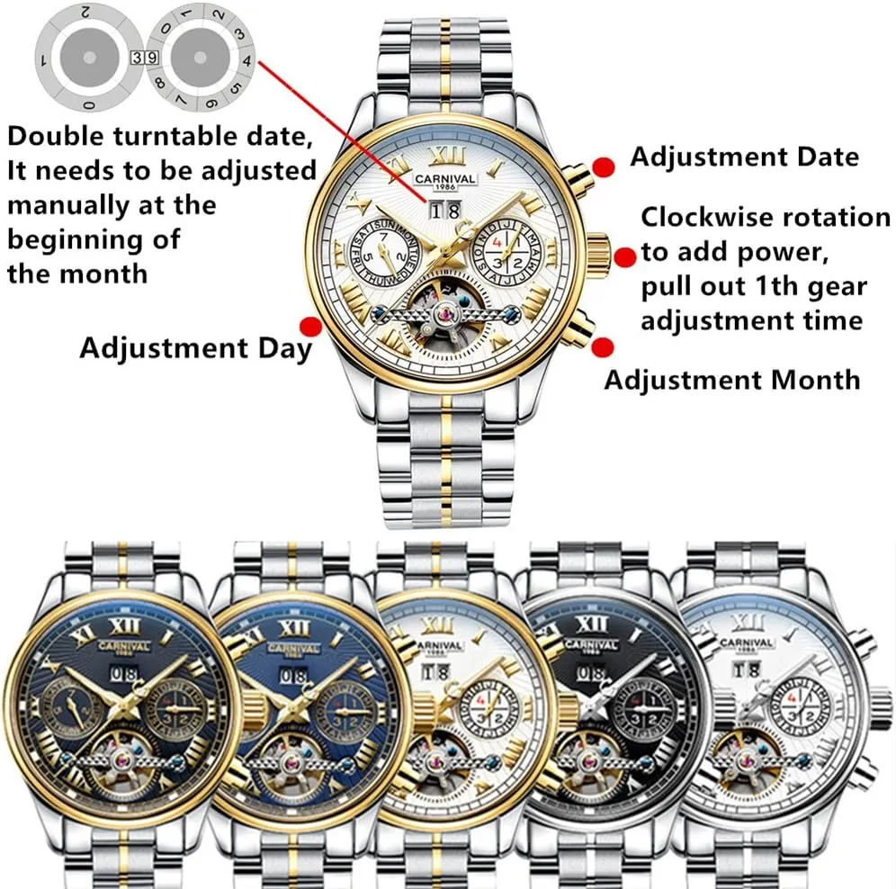 with ecosystem overburden wonderfully impulse outrage Steel Case Carnival Men's Complications Automatic Mechanical Watch 