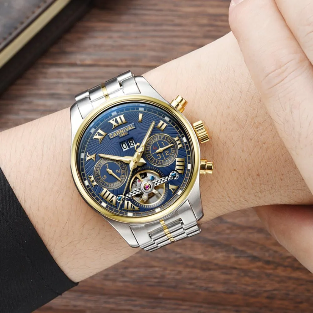 with ecosystem overburden wonderfully impulse outrage Steel Case Carnival Men's Complications Automatic Mechanical Watch 